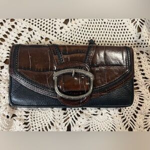 Brighton Brown and Black Crocodile Embossed Wallet with Buckle
